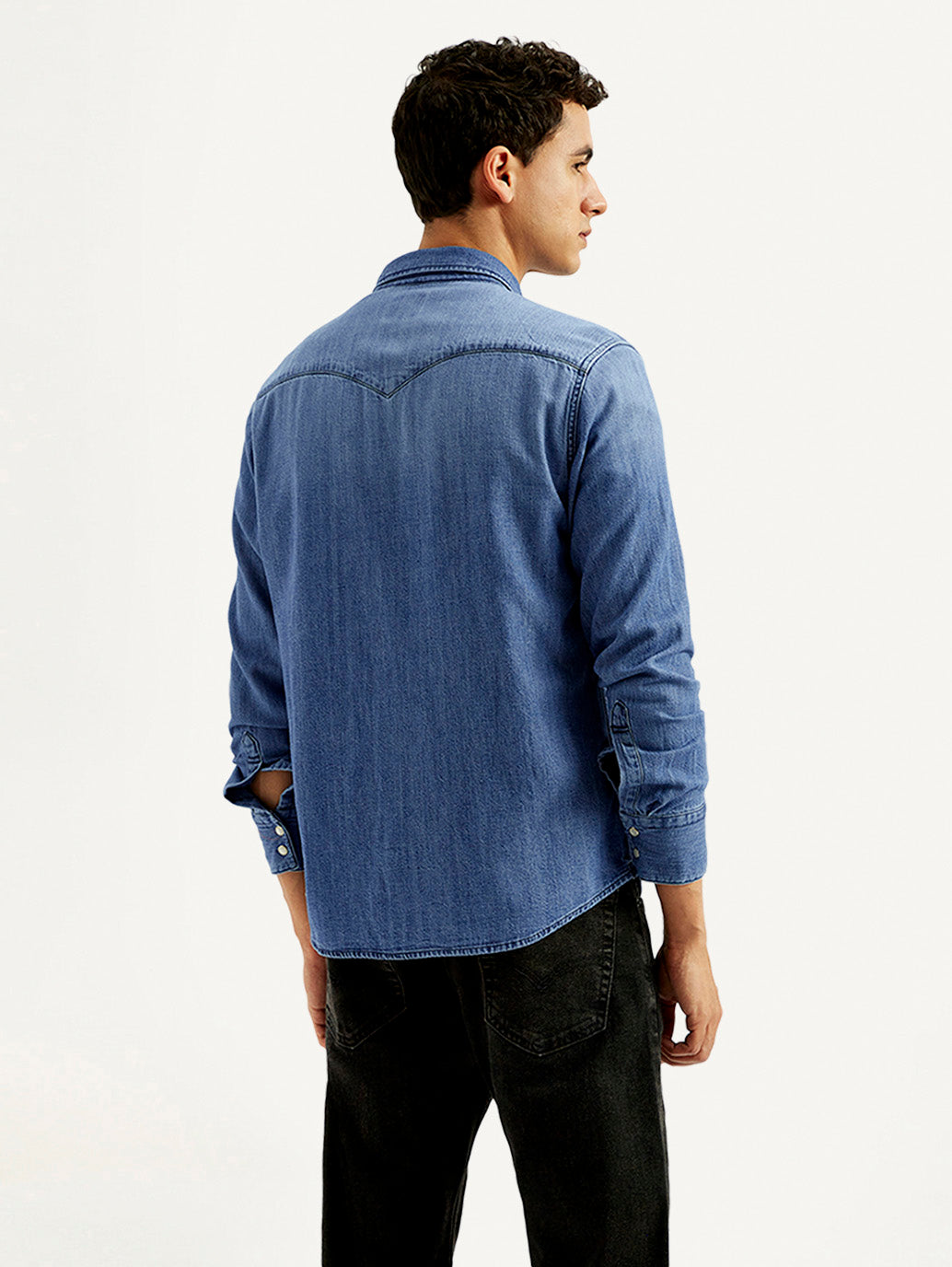 Men's Solid Slim Fit Denim Shirt - Back View