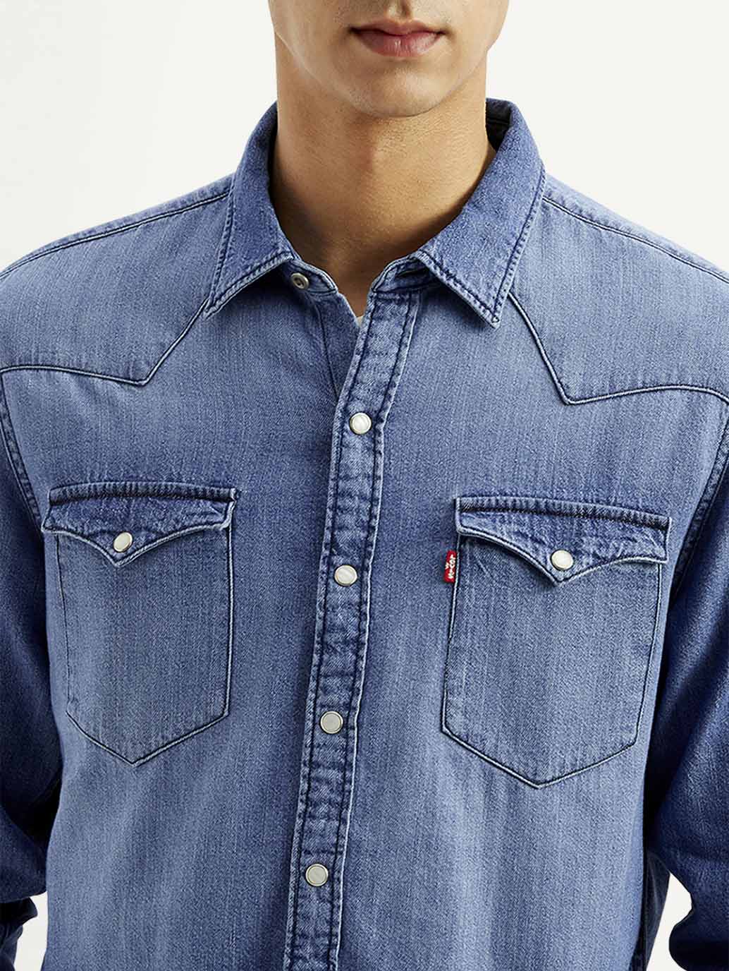 Men's Solid Slim Fit Denim Shirt - 20 View