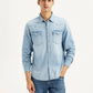 Men's Solid Light Blue Slim Fit Denim Shirt - Front View