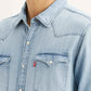 Men's Solid Light Blue Slim Fit Denim Shirt - Detail View
