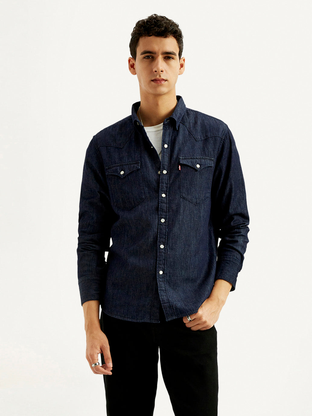 Men's Solid Slim Fit Denim Shirt