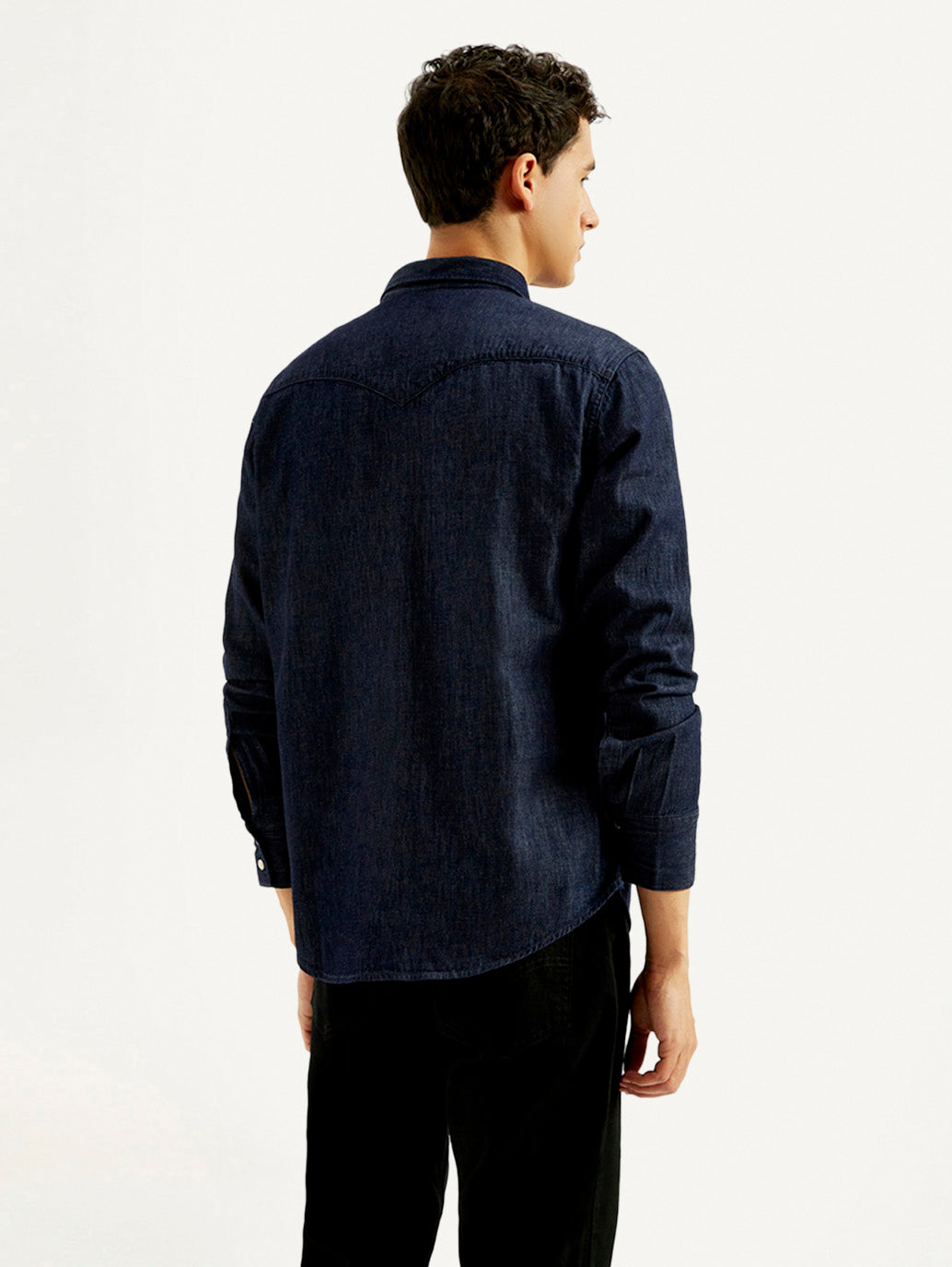 Men's Solid Slim Fit Denim Shirt - Back View
