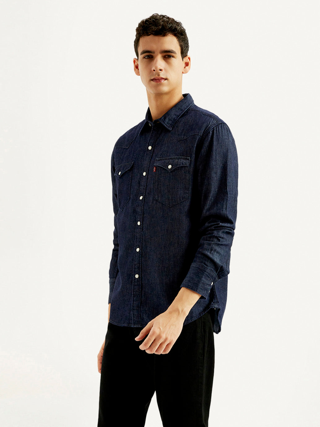 Men's Solid Slim Fit Denim Shirt - Side View
