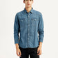 Men's Solid Blue Slim Fit Denim Shirt - Front View