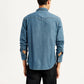 Men's Solid Blue Slim Fit Denim Shirt - Back View