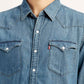 Men's Solid Blue Slim Fit Denim Shirt - Detail View