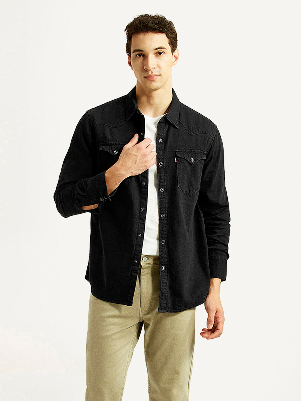 Men's Solid Black Slim Fit Denim Shirt