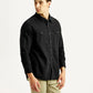Men's Solid Black Slim Fit Denim Shirt - Side View