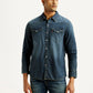 Men's Solid Indigo Slim Fit Denim Shirt - Front View
