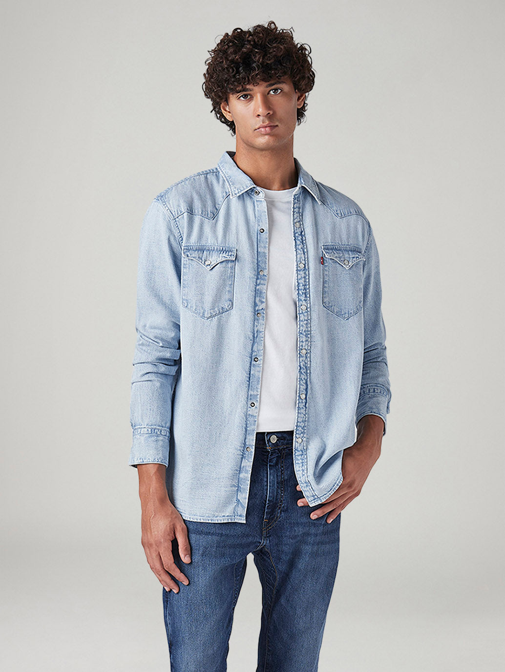 Men's Solid Slim Fit Denim Shirt - Styleshot View