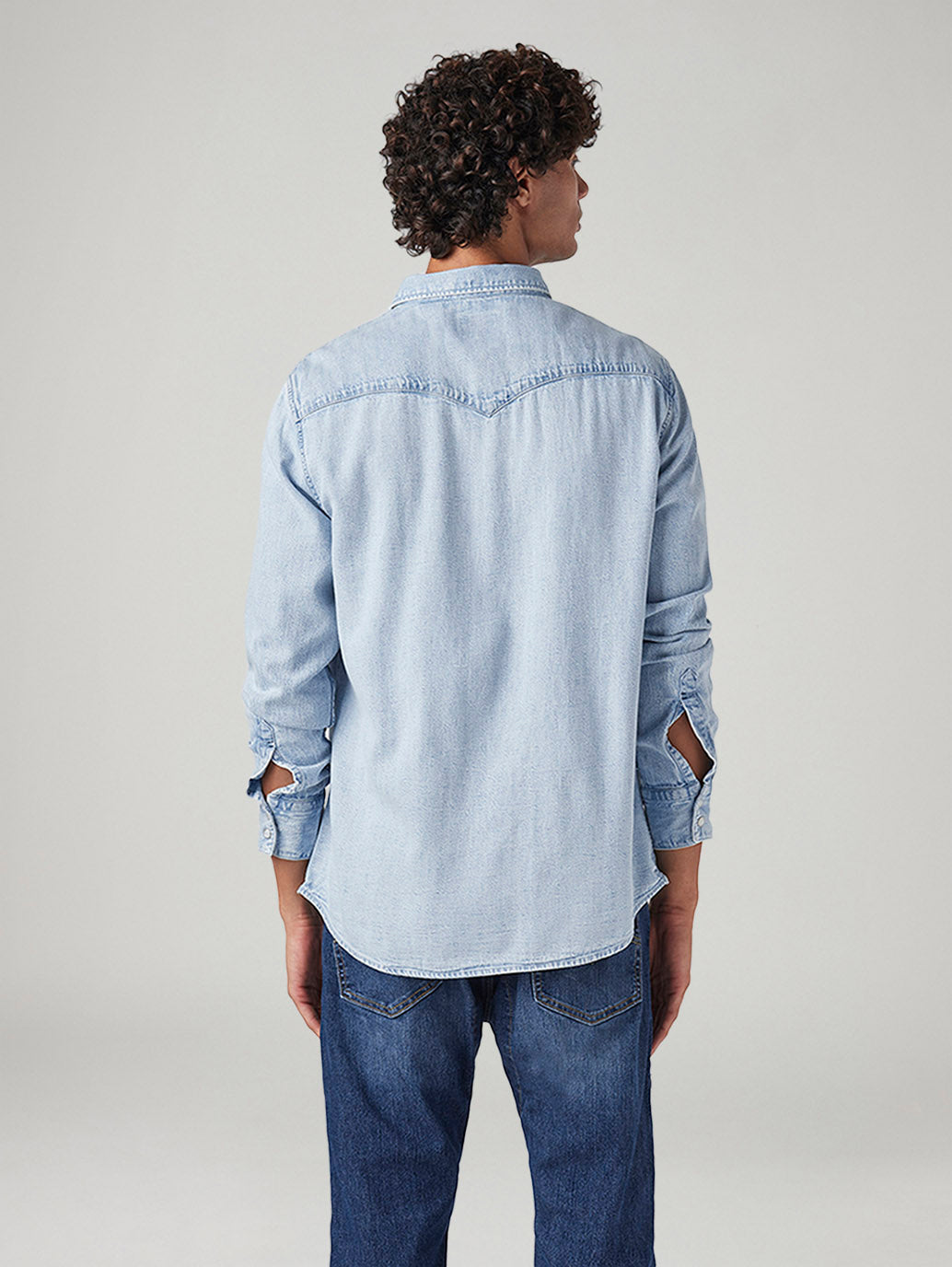 Men's Solid Slim Fit Denim Shirt - Back View