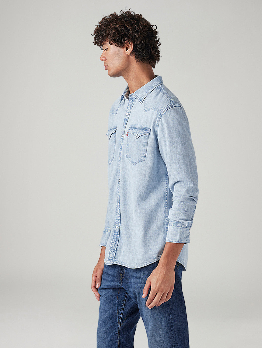 Men's Solid Slim Fit Denim Shirt - Side View