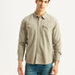 Men's Solid Beige Slim Fit Shirt - Front View