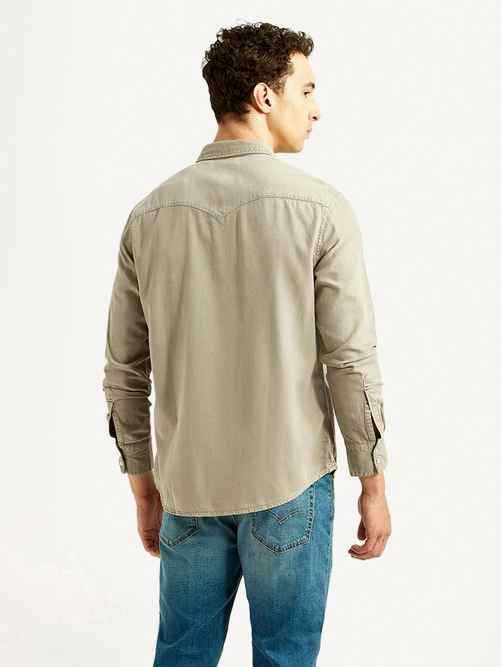 Men's Solid Beige Slim Fit Shirt - Back View