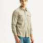 Men's Solid Beige Slim Fit Shirt - Side View