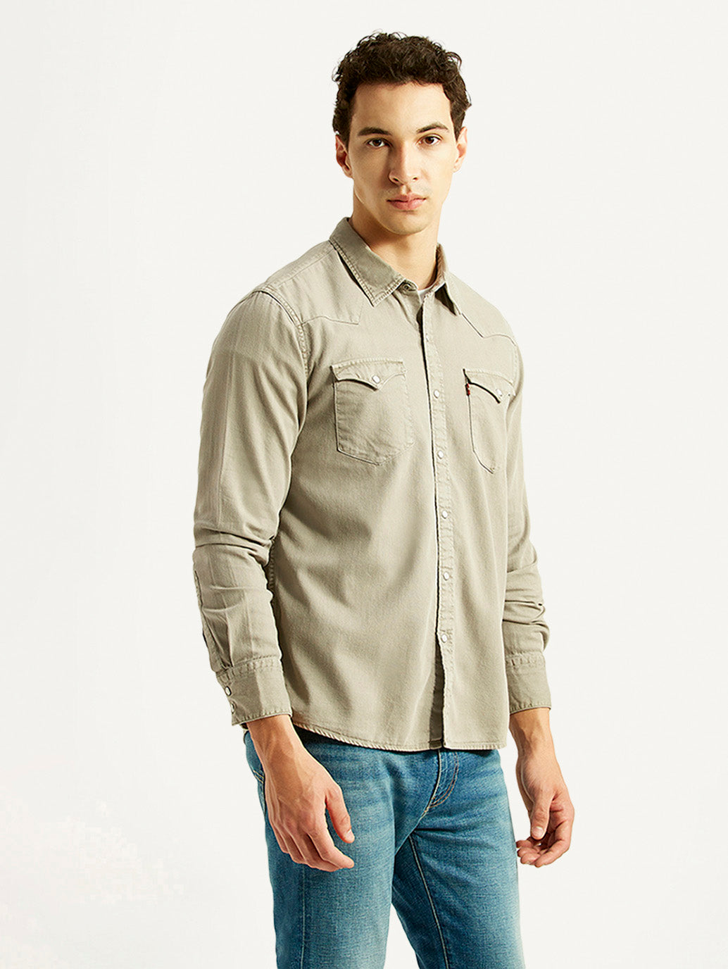 Men's Solid Beige Slim Fit Shirt - Side View