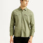 Men's Solid Olive Slim Fit Shirt - Front View