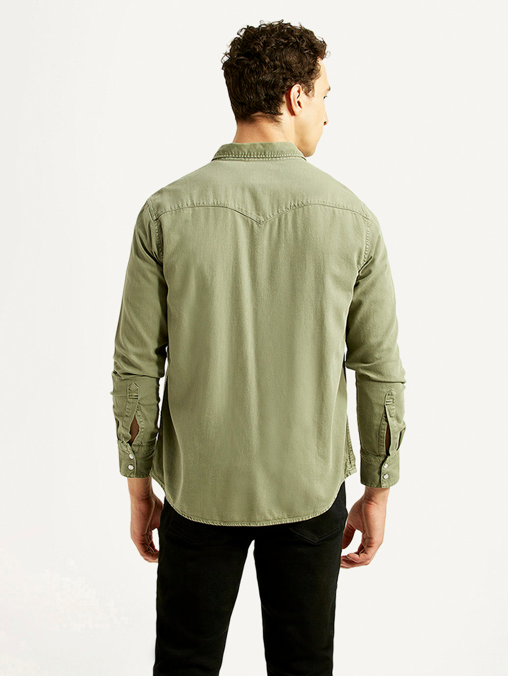 Men's Solid Olive Slim Fit Shirt - Back View