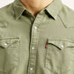 Men's Solid Olive Slim Fit Shirt - Detail View