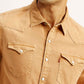 Men's Solid Tan Slim Fit Shirt - Detail View