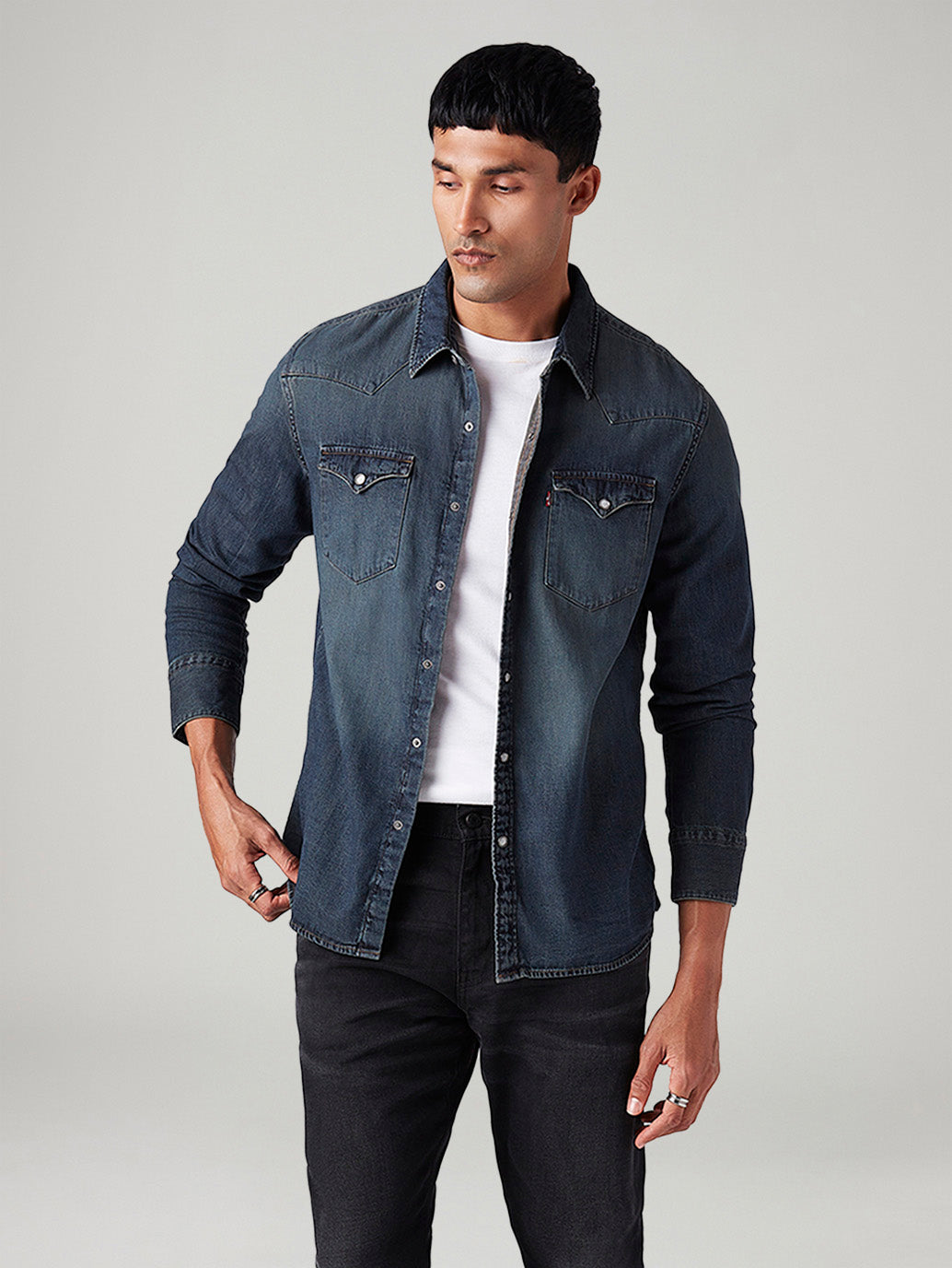 Men's Solid Slim Fit Denim Shirt
