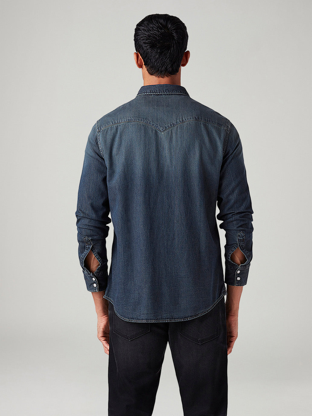 Men's Solid Slim Fit Denim Shirt - Back View