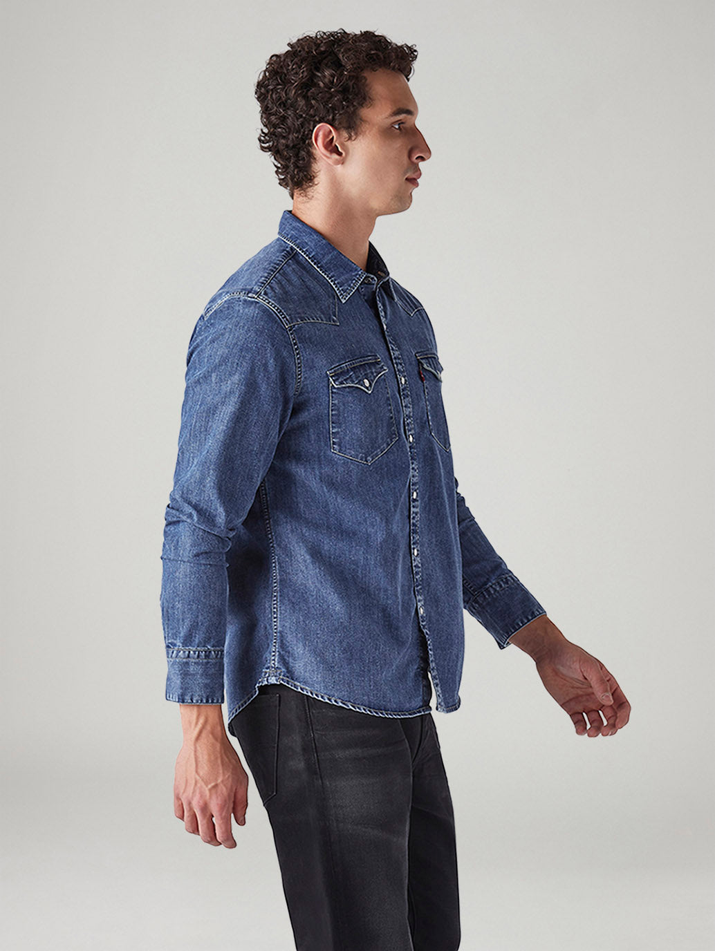 Men's Solid Slim Fit Denim Shirt - Side View