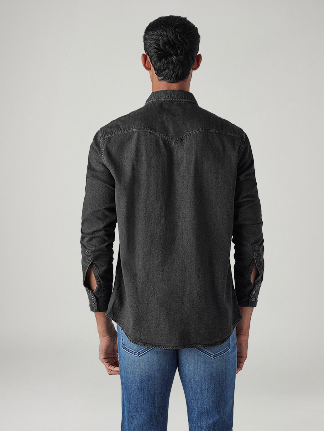 Men's Solid Slim Fit Denim Shirt - Back View