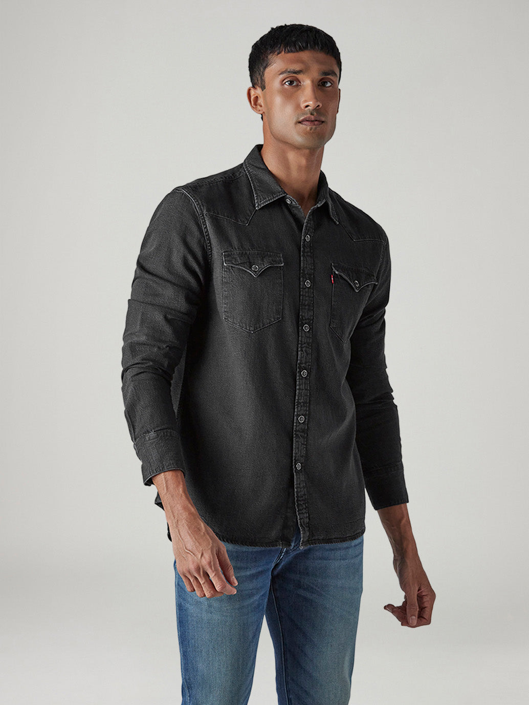 Men's Solid Slim Fit Denim Shirt - Side View