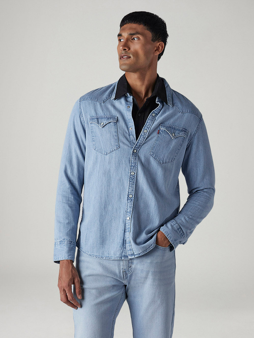 Men's Solid Slim Fit Denim Shirt - Styleshot View