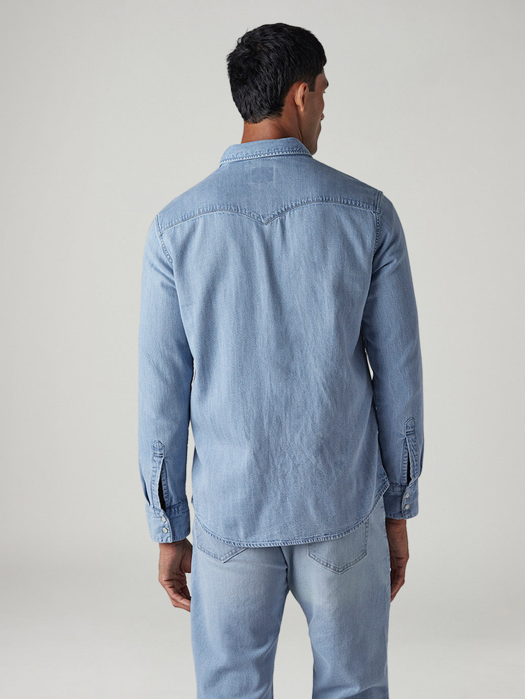 Men's Solid Slim Fit Denim Shirt - Back View