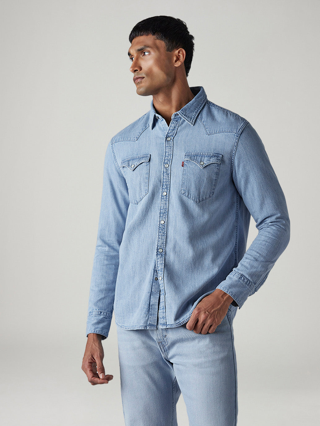 Men's Solid Slim Fit Denim Shirt - Side View