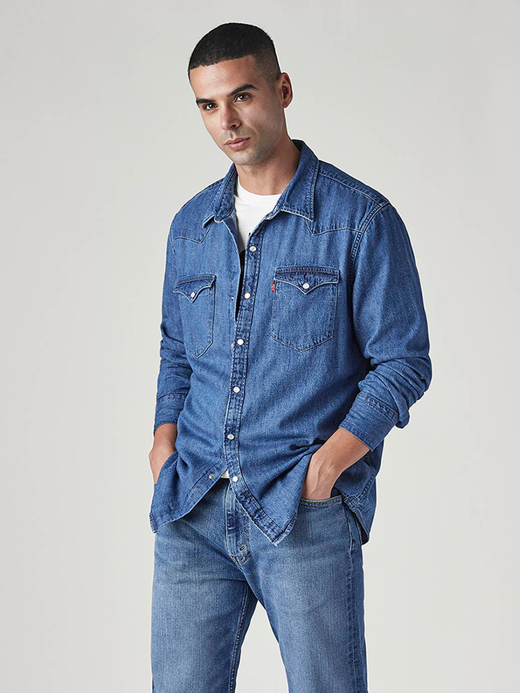 Men's Solid Slim Fit Denim Shirt