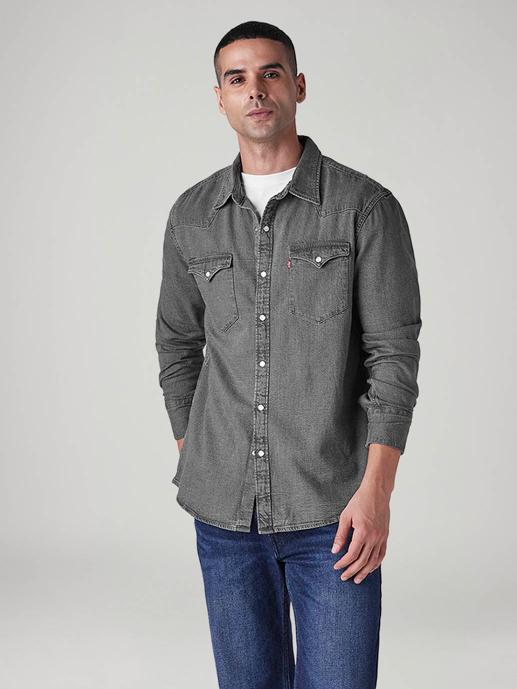 Men's Solid Slim Fit Denim Shirt