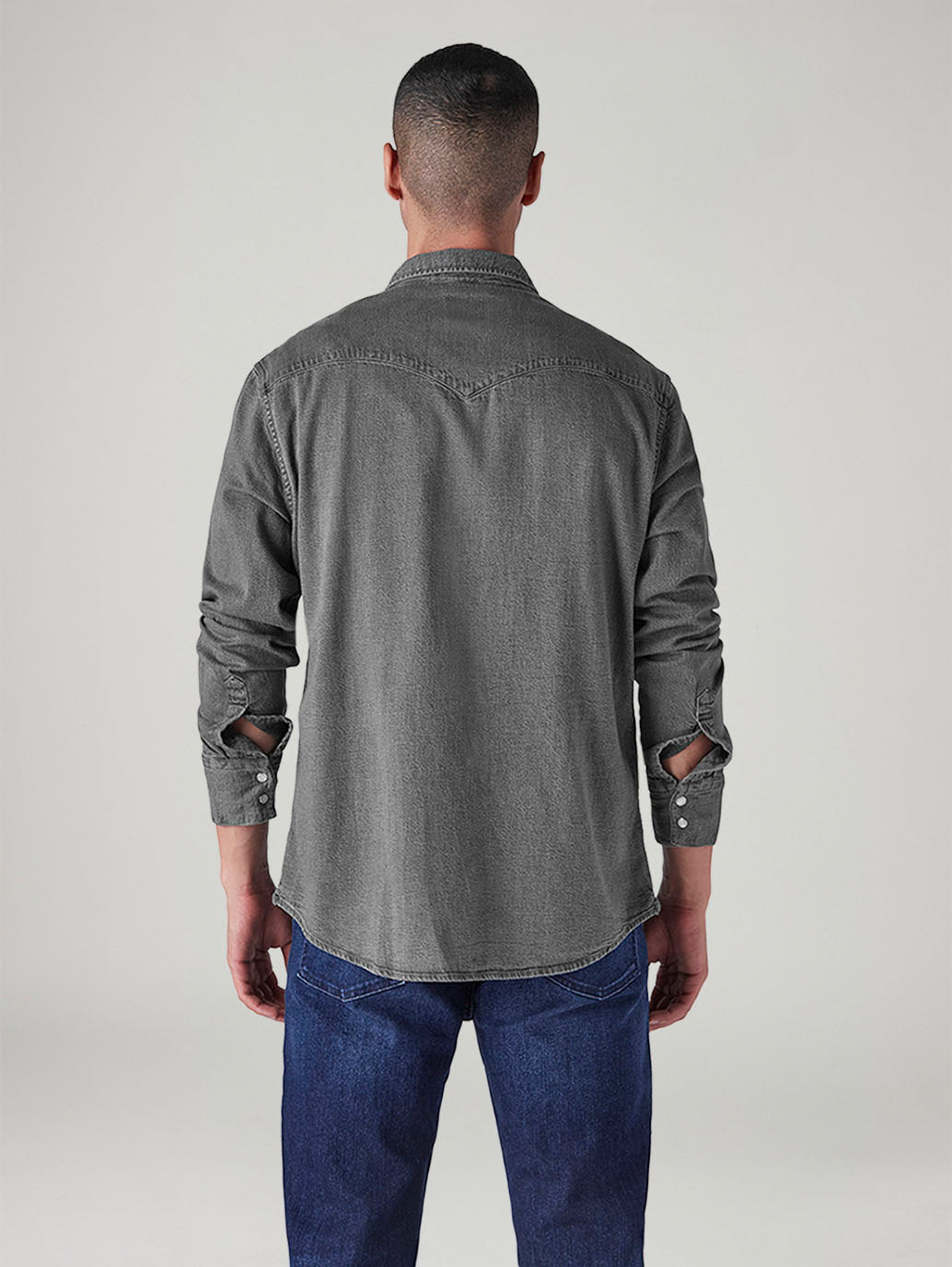 Men's Solid Slim Fit Denim Shirt - Back View