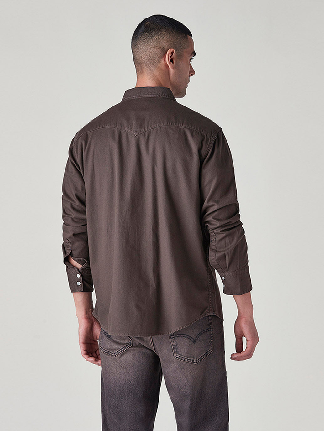 Men's Solid Slim Fit Denim Overdyed Shirt - Back View