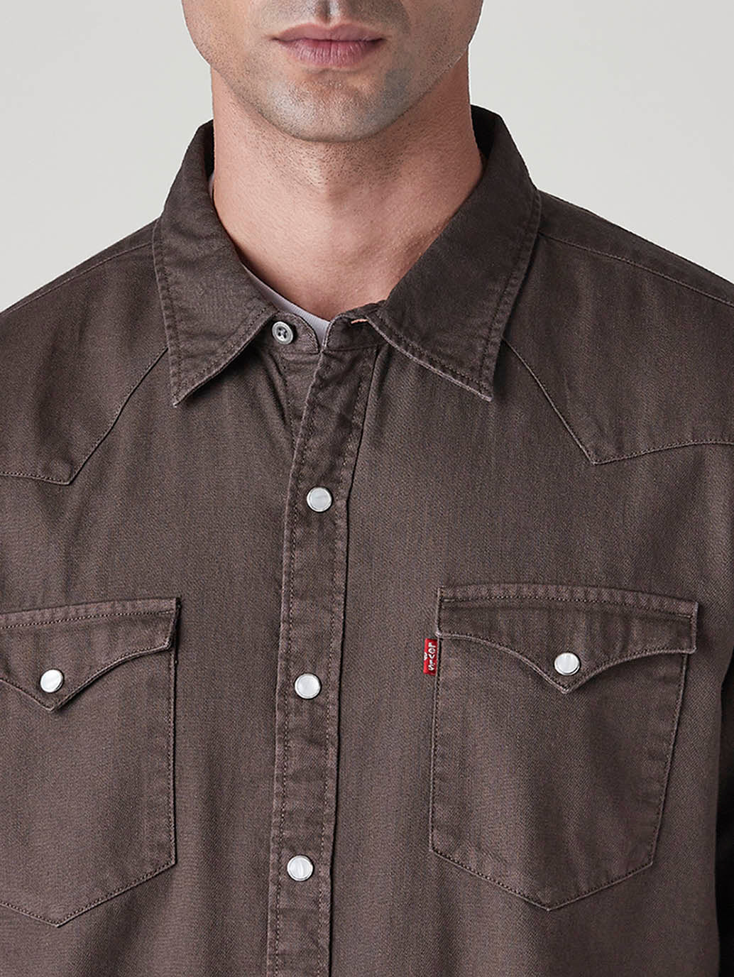 Men's Solid Slim Fit Denim Overdyed Shirt - Detail View