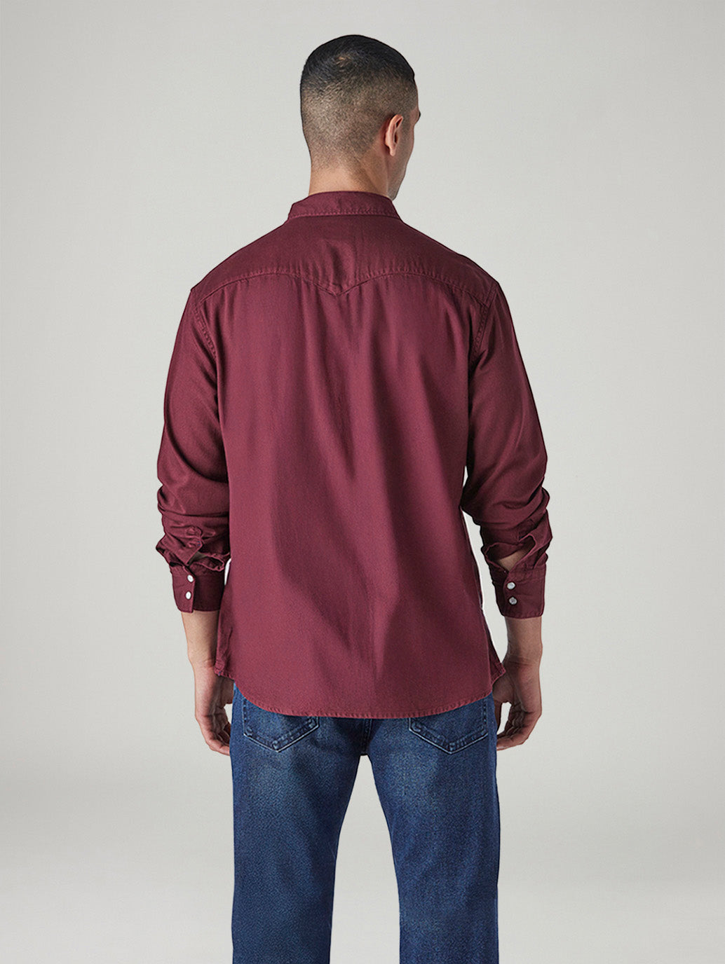 Men's Solid Slim Fit Overdyed Denim Shirt - Back View