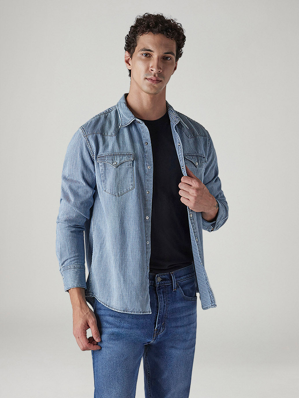 Men's Striped Slim Fit Denim Shirt