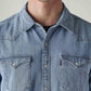 Men's Striped Slim Fit Denim Shirt - Detail View