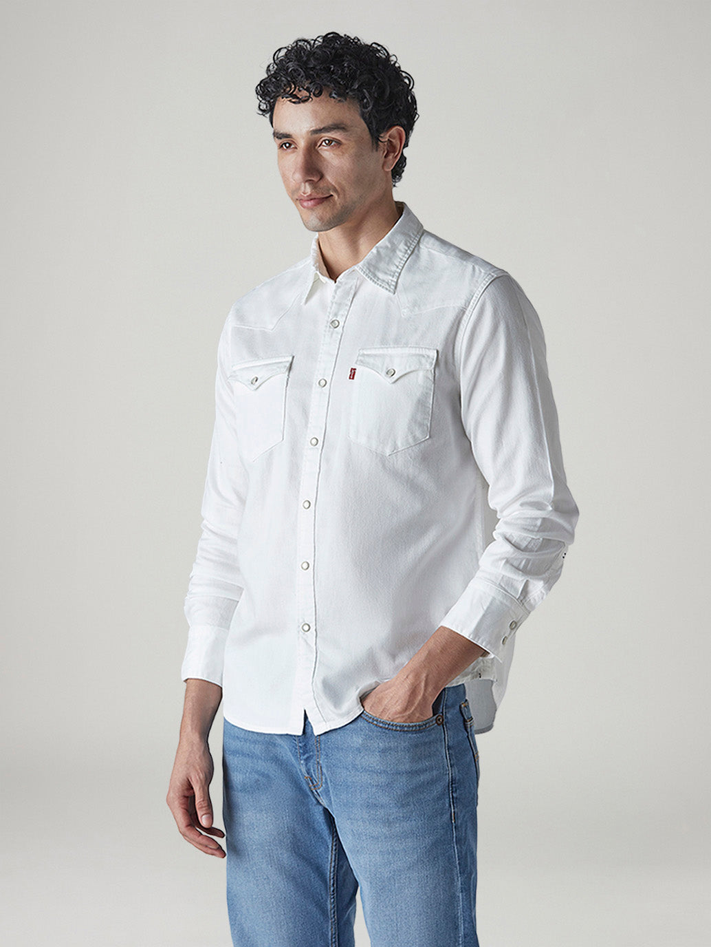 Men's Solid Slim Fit Denim Shirt - Side View
