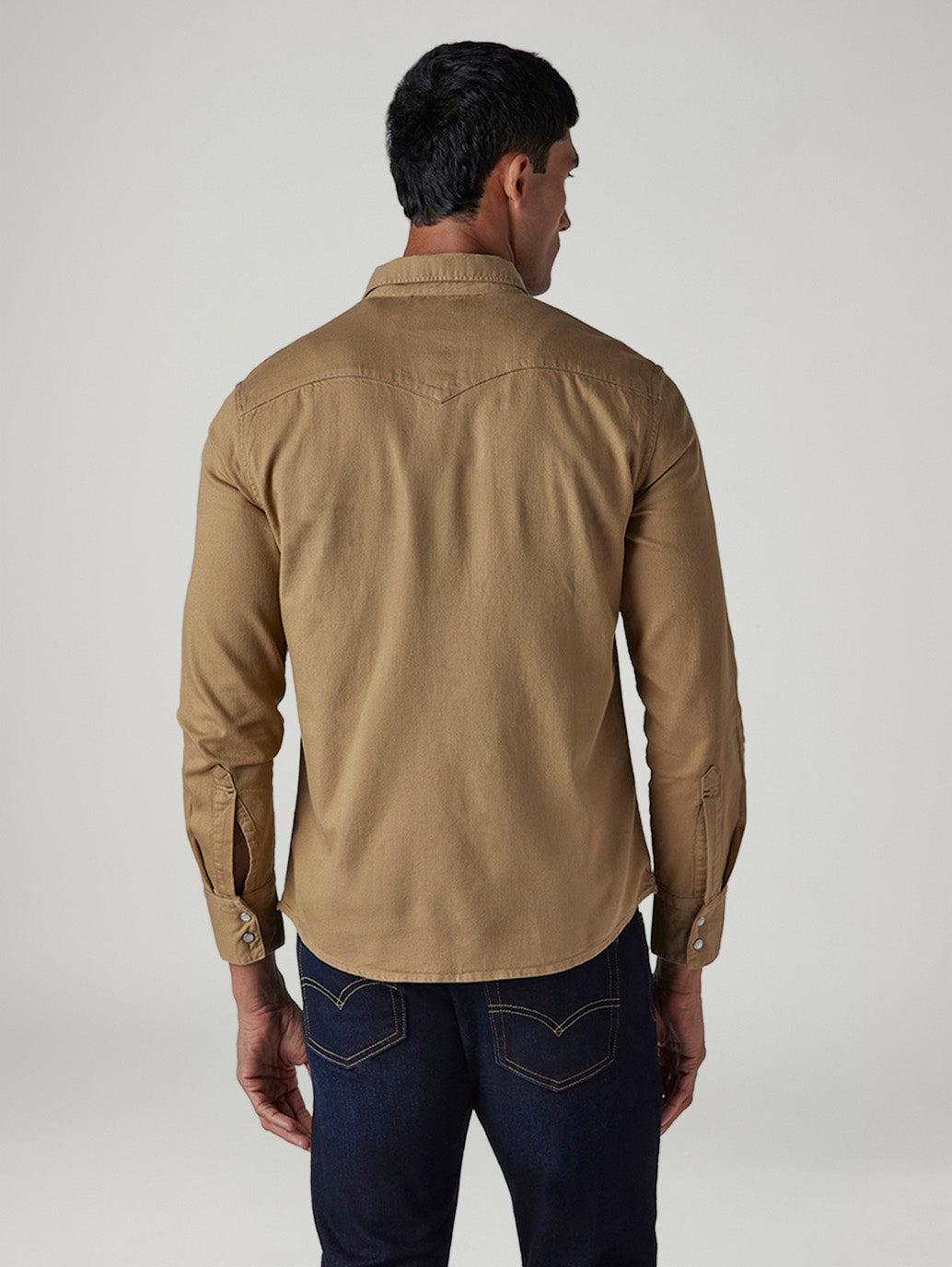 Men's Solid Slim Fit Denim Overdyed Shirt - Back View