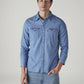 Men's Solid Regular Fit Denim Shirt - Front View