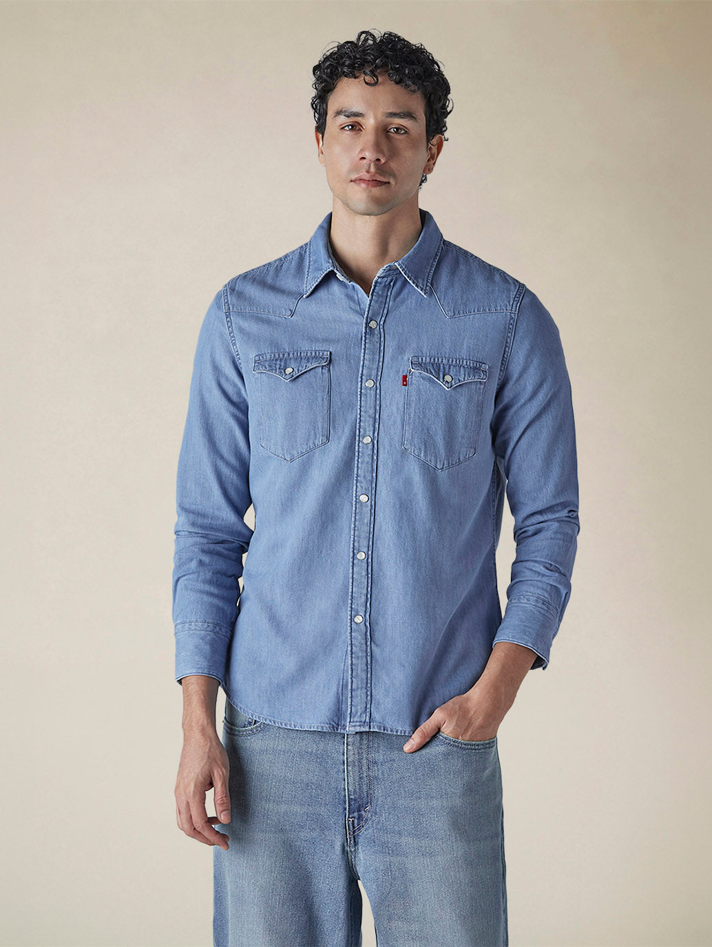 Men's Solid Regular Fit Denim Shirt - 7785c6cc-debe-4669-aafe-99a361c7ad90 View