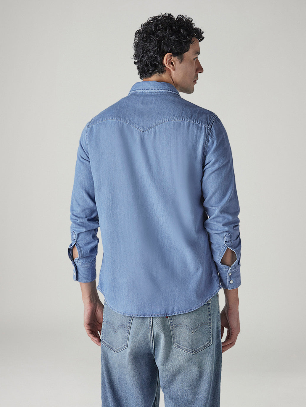 Men's Solid Regular Fit Denim Shirt - Back View