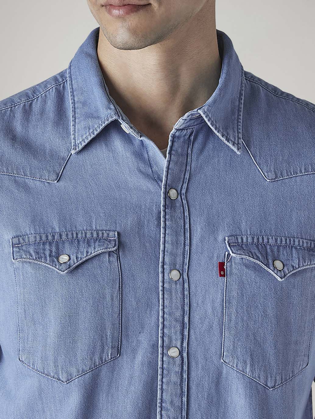 Men's Solid Regular Fit Denim Shirt - Detail View