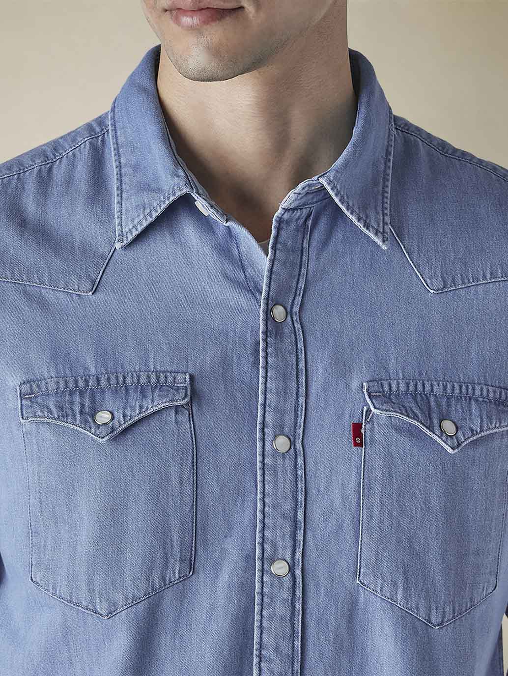 Men's Solid Regular Fit Denim Shirt - 94d5dc01-61f0-4283-977c-49ca514f7174 View