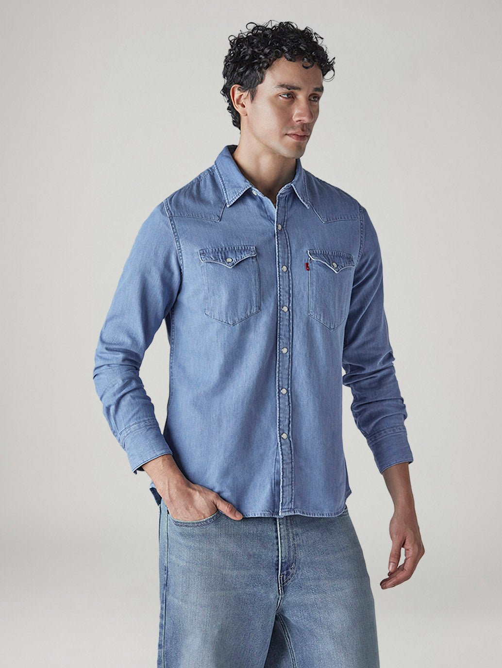 Men's Solid Regular Fit Denim Shirt - Side View