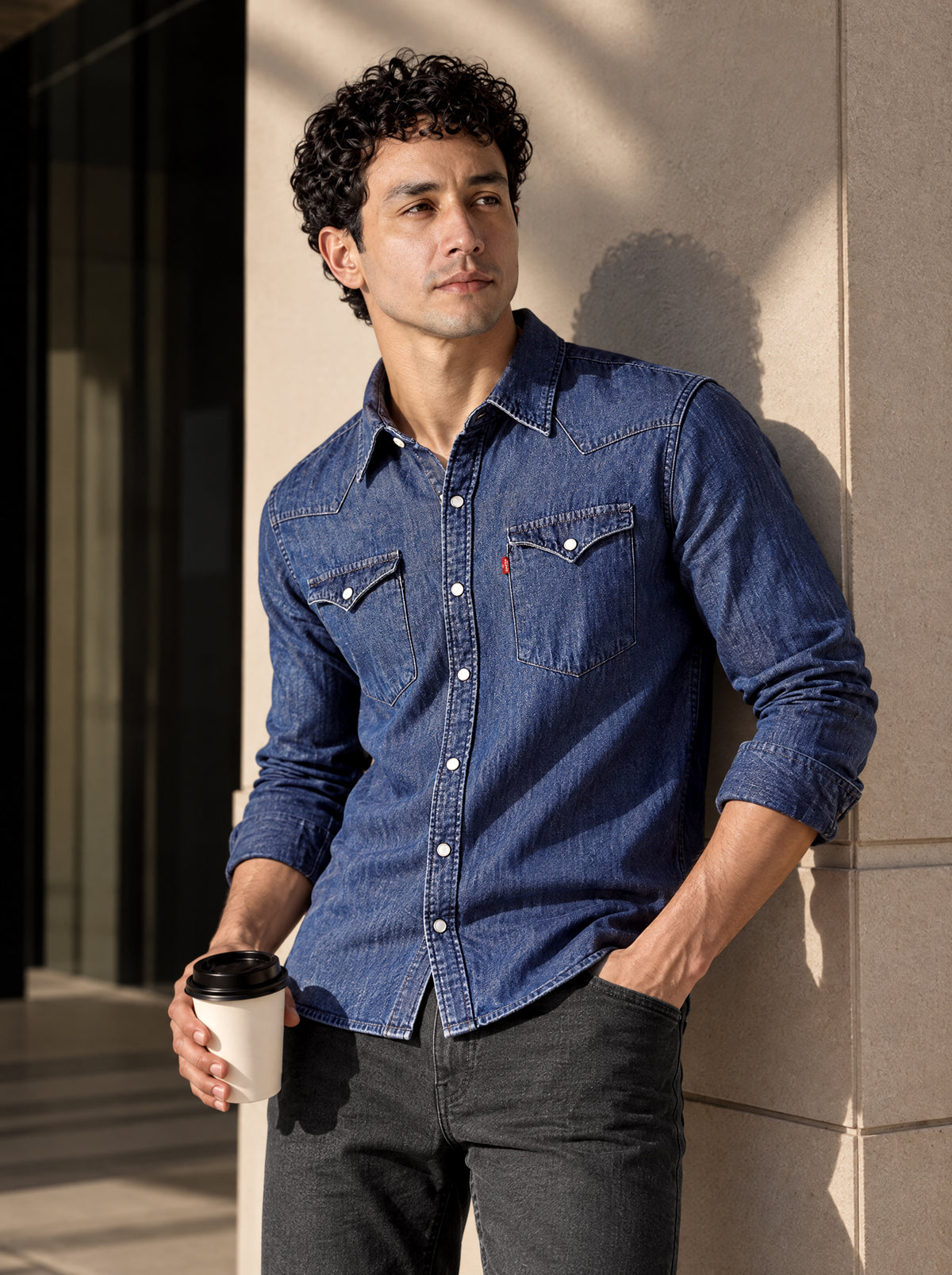 Men's Solid Regular Fit Denim Shirt