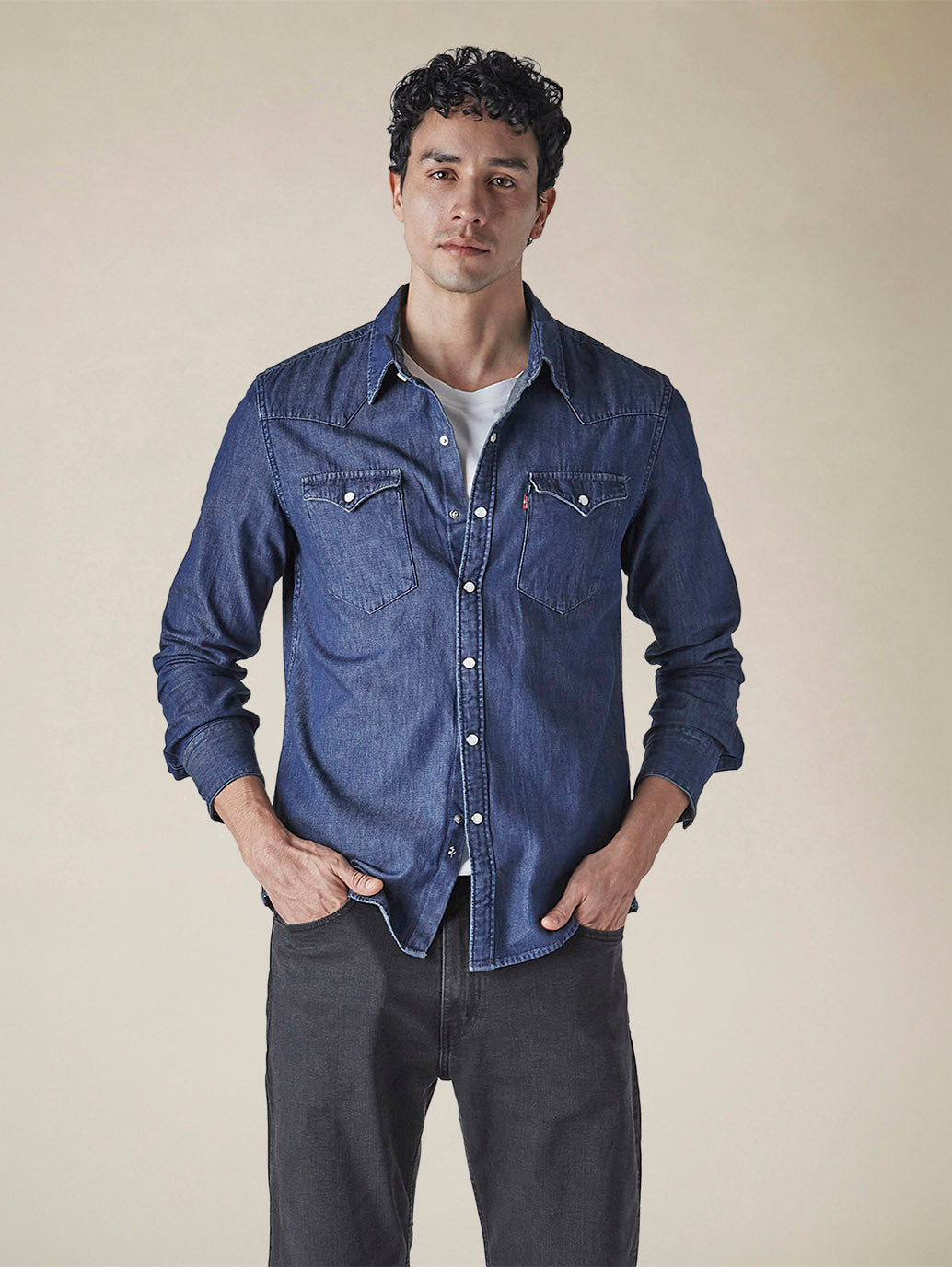 Men's Solid Regular Fit Denim Shirt - 263dd355-773c-46ec-9a05-ddd9e5f70eee View
